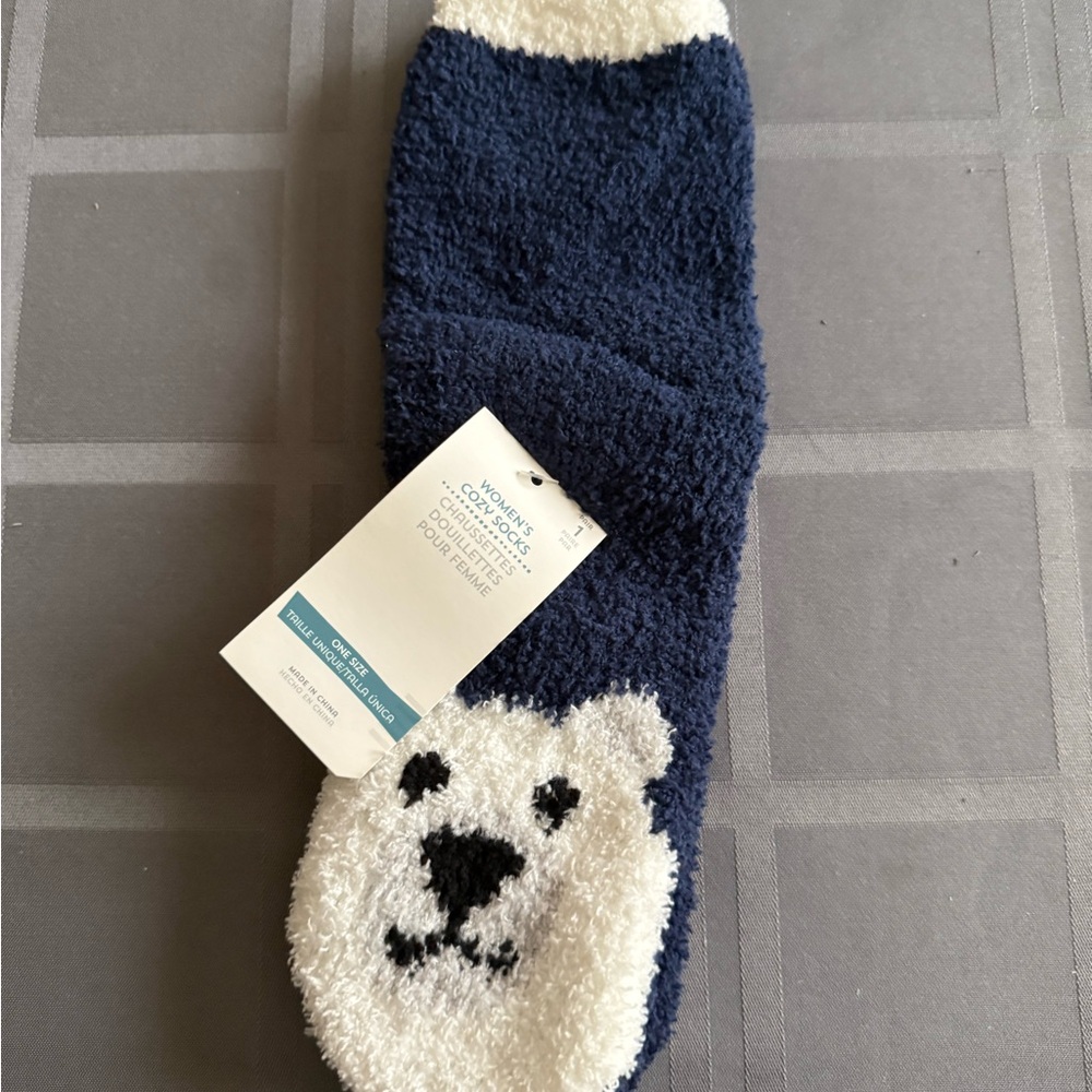 Old Navy Fuzzy Navy and White Bear Socks